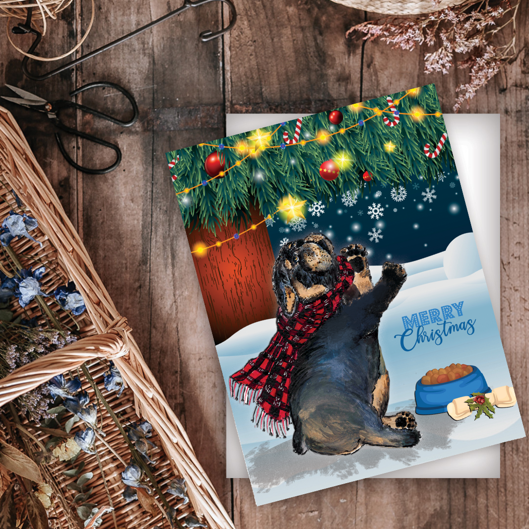 Bulldog Snowy Christmas Card