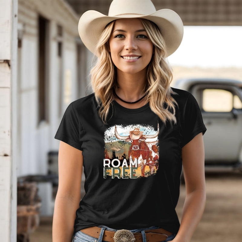 TS-001 Roam Free Longhorn Graphic T-Shirt - Wholesale