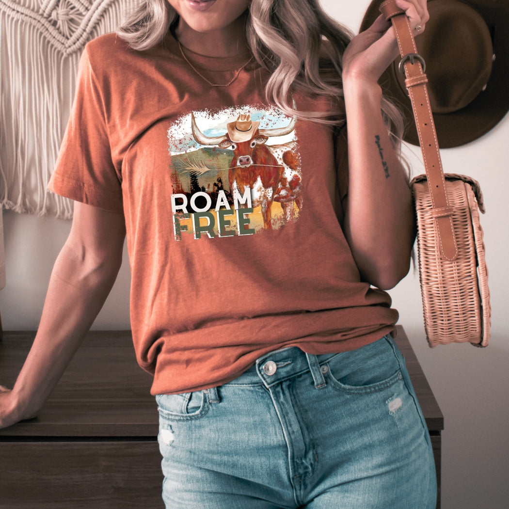 TS-001 Roam Free Longhorn Graphic T-Shirt - Wholesale