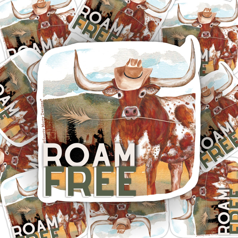 STK-033 Roam Free Longhorn Sticker - Wholesale