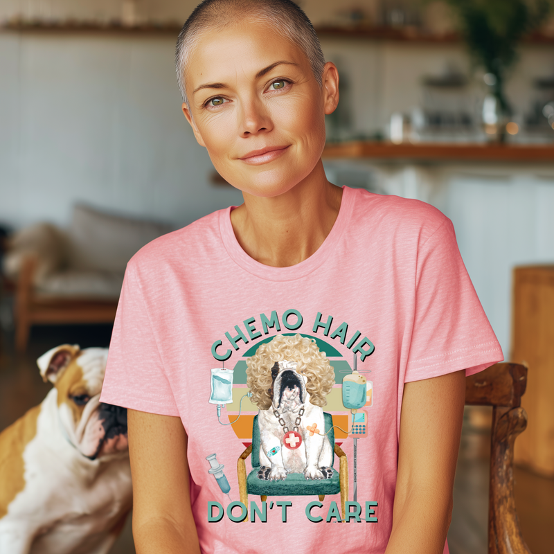 Chemo Hair Don’t Care – Funny Bulldog Cancer Support Shirt