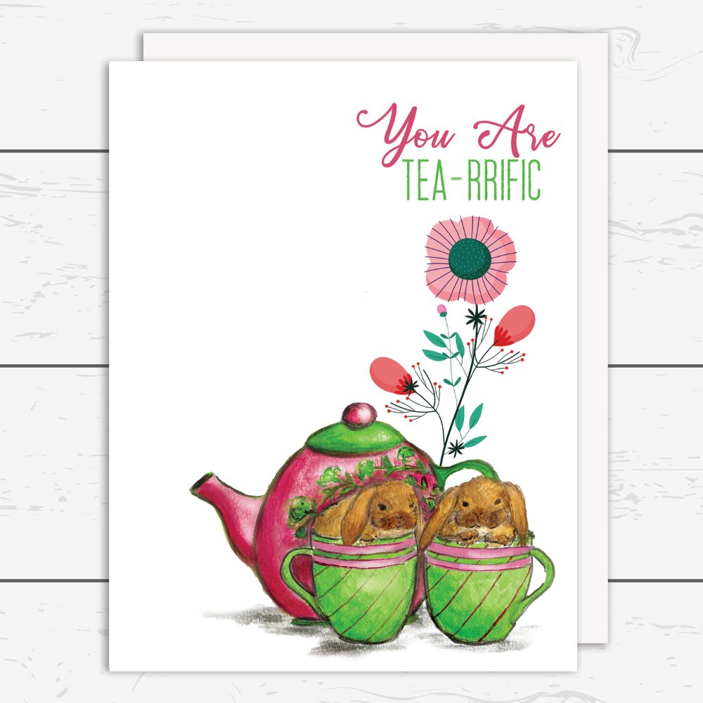 Having Tea Card Express Appreciation With Our Cute Bunnies in Tea Cups Card: Playful ...